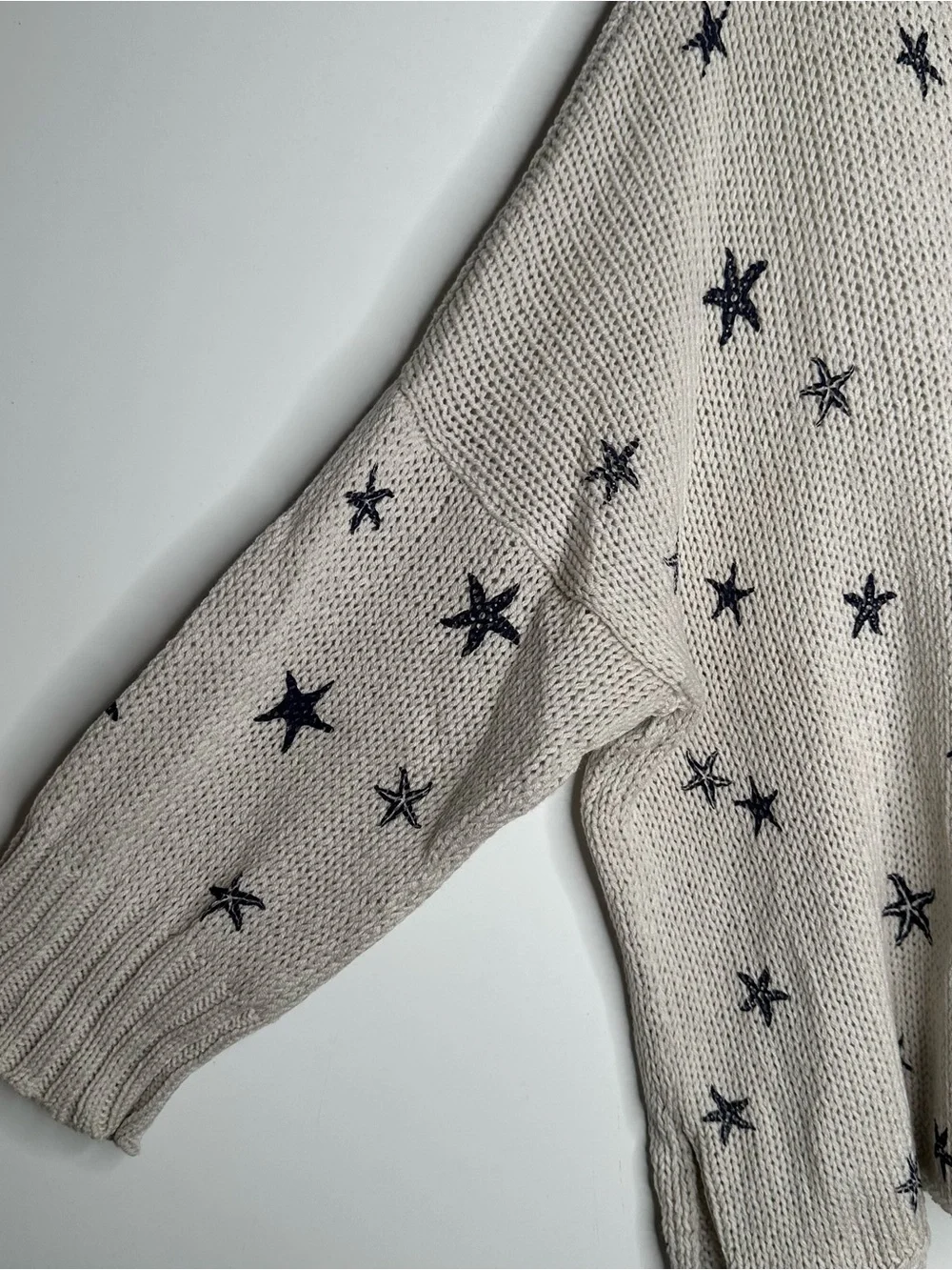 Wooden Ships Mini Starfish Knit V-Neck Sweater Cream Blue Size S/M - Picture 5 of 11